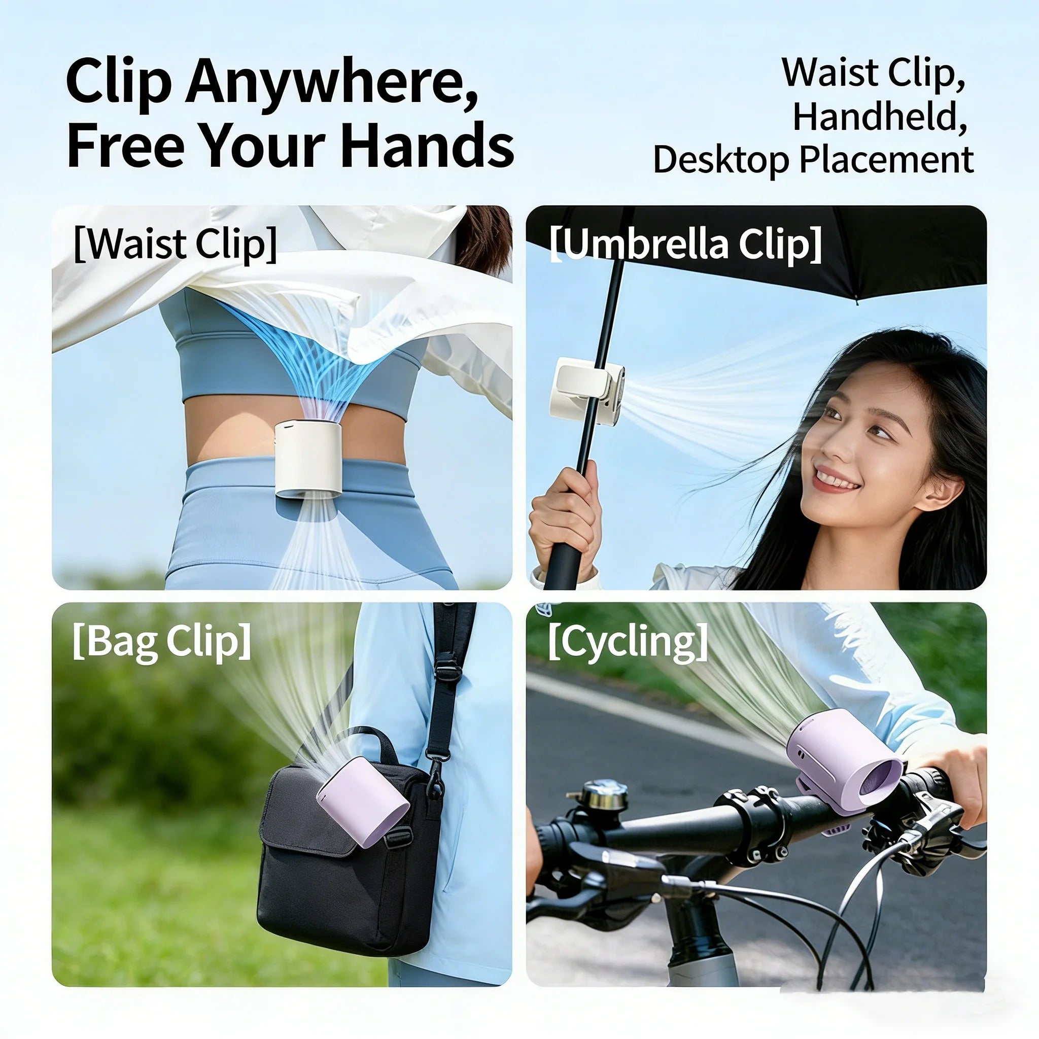 Car Clip Fan Mini Portable Outdoor Clip Umbrella Fan 199 Speed Waist Clip Electric fan 360° USB Rechargeable Desktop Cooling fan
