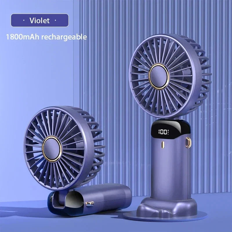 Foldable Neck Fan with Phone Stand – 5 Speeds, 1800mAh