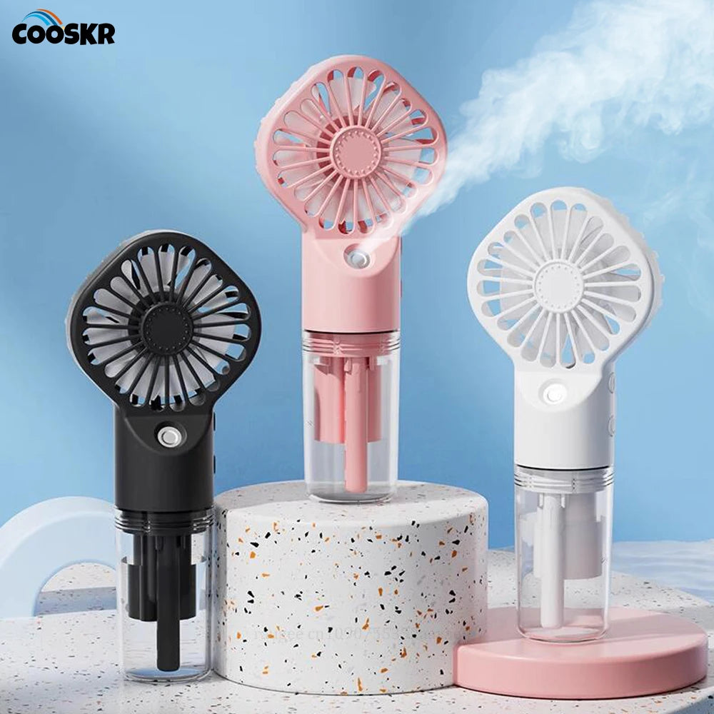 Portable Handheld Spray Fan with Mist – 4 Speeds, USB Rechargeable