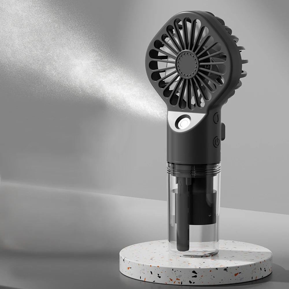 Portable Handheld Spray Fan with Mist – 4 Speeds, USB Rechargeable