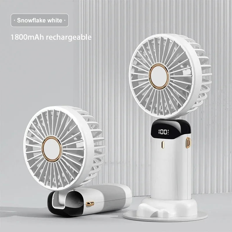 Foldable Neck Fan with Phone Stand – 5 Speeds, 1800mAh