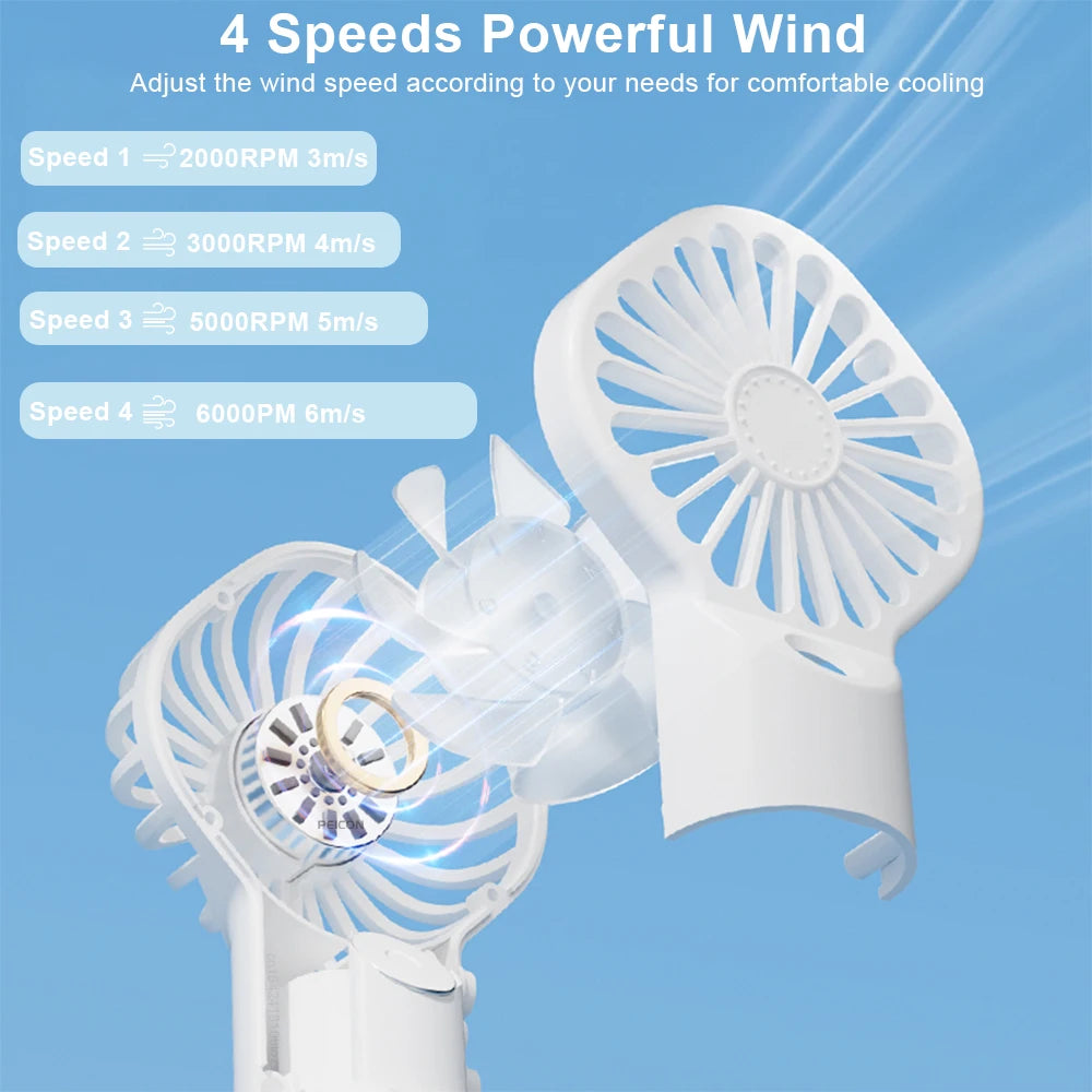Portable Handheld Spray Fan with Mist – 4 Speeds, USB Rechargeable