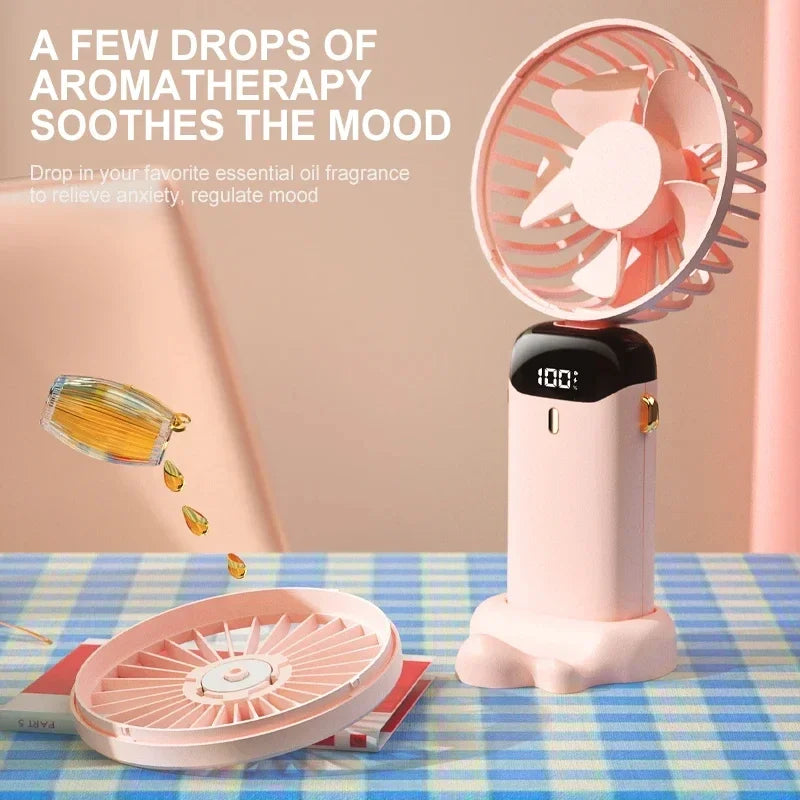 Foldable Neck Fan with Phone Stand – 5 Speeds, 1800mAh