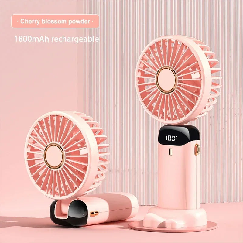 Foldable Neck Fan with Phone Stand – 5 Speeds, 1800mAh