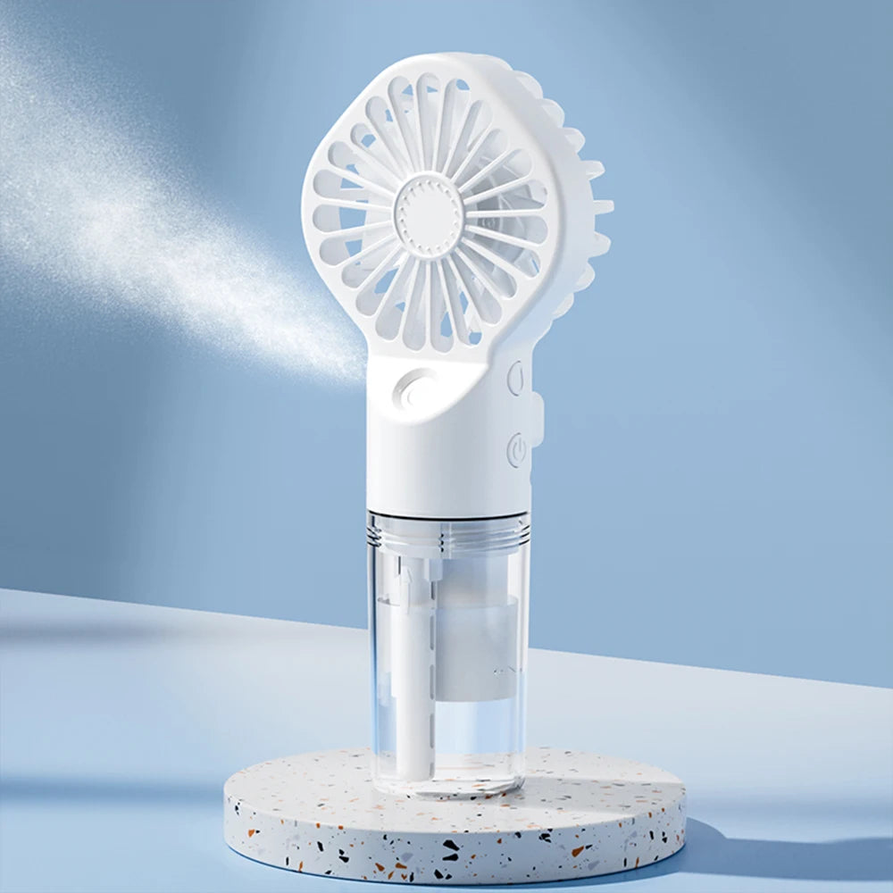 Portable Handheld Spray Fan with Mist – 4 Speeds, USB Rechargeable
