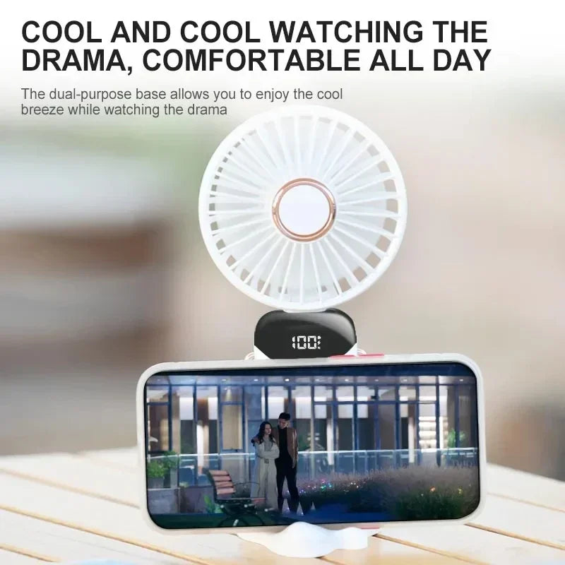 Foldable Neck Fan with Phone Stand – 5 Speeds, 1800mAh