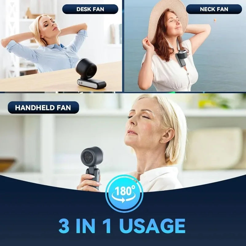 3-in-1 Mini Fan — 5 Speeds, 3600mAh Rechargeable Battery, USB Charging